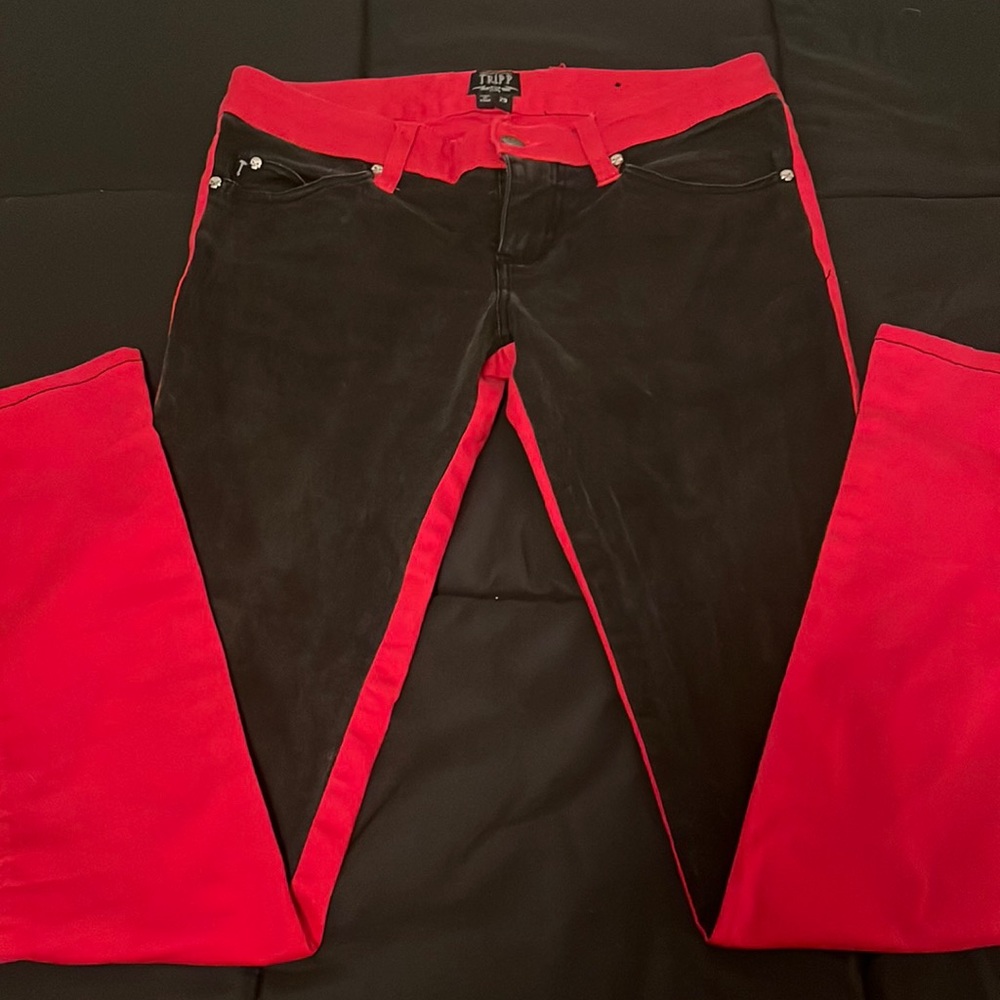 Tripp Nyc Black & Red Split Skinny Jeans
